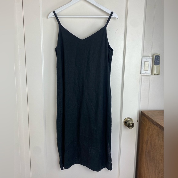 CROWN LINEN Designs Black Linen Slip Dress size Small - Picture 2 of 6